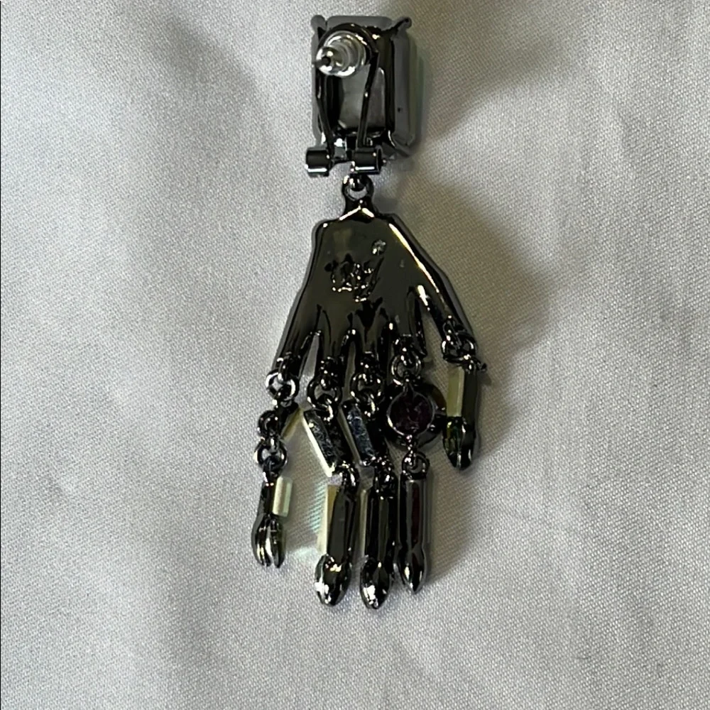 Betsey Johnson Ghoul Friends Skeleton Hand Drop Earrings rhinestones NWT - Picture 7 of 8